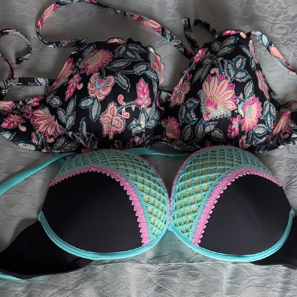 Shade & Shore Black and Pink Underwire Bikini Tops Bundle